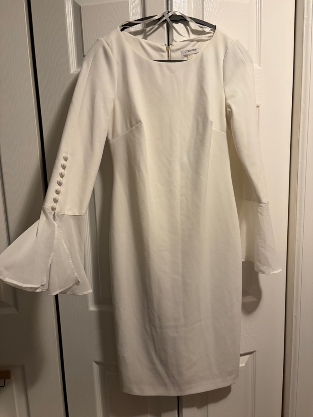 Calvin Klein Ivory Long Sleeve Dress with Button Bell Cuffs